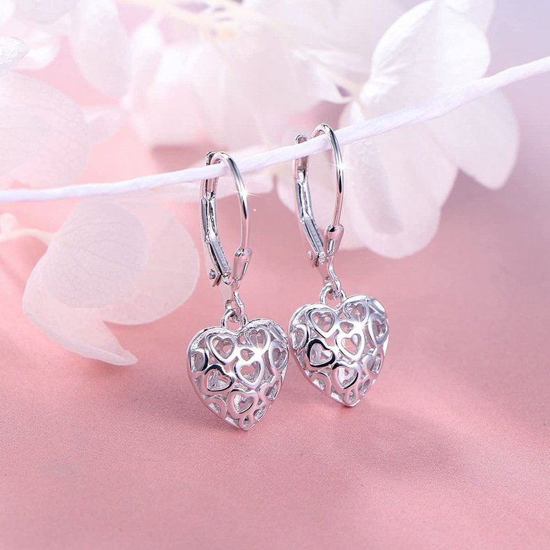 1pc Sterling S925 Silver Vintage Simple Elegant Flower Love Heart Ear Bone Hoops Earrings For Women Girl DailyJewelry Gift