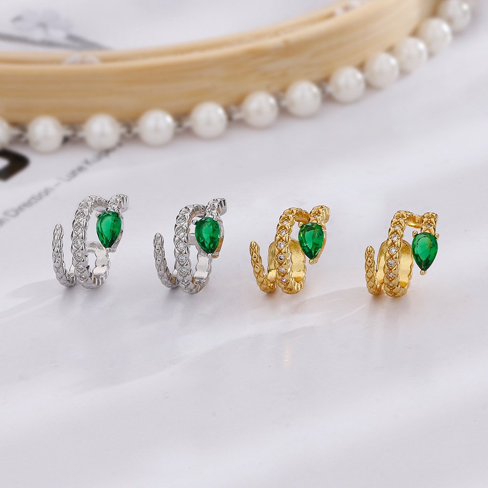 Ear Cuff Snake-Shape Emerald Zircon Fashion Earrings Snake Ear Cuff Women's Exquisite Wedding Party Gift Fine Cuff Earrings