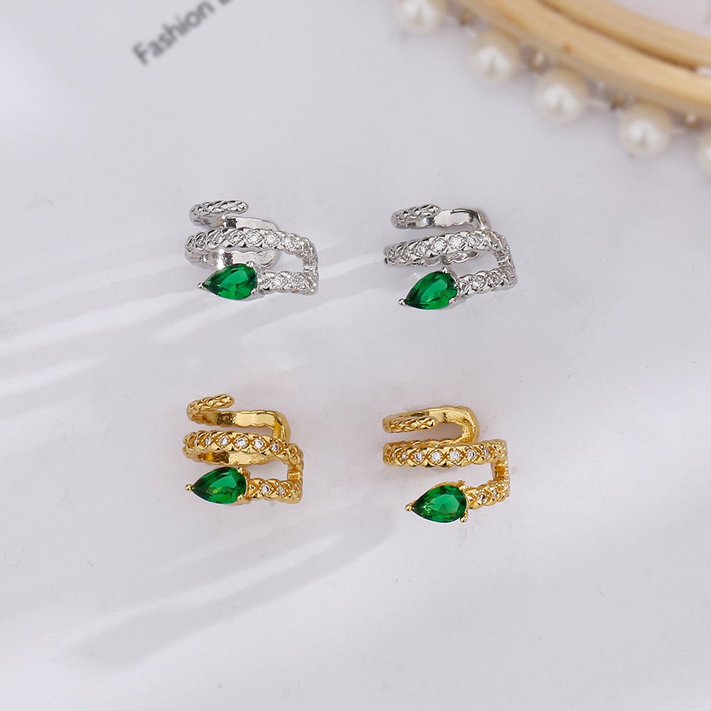 Ear Cuff Snake-Shape Emerald Zircon Fashion Earrings Snake Ear Cuff Women's Exquisite Wedding Party Gift Fine Cuff Earrings
