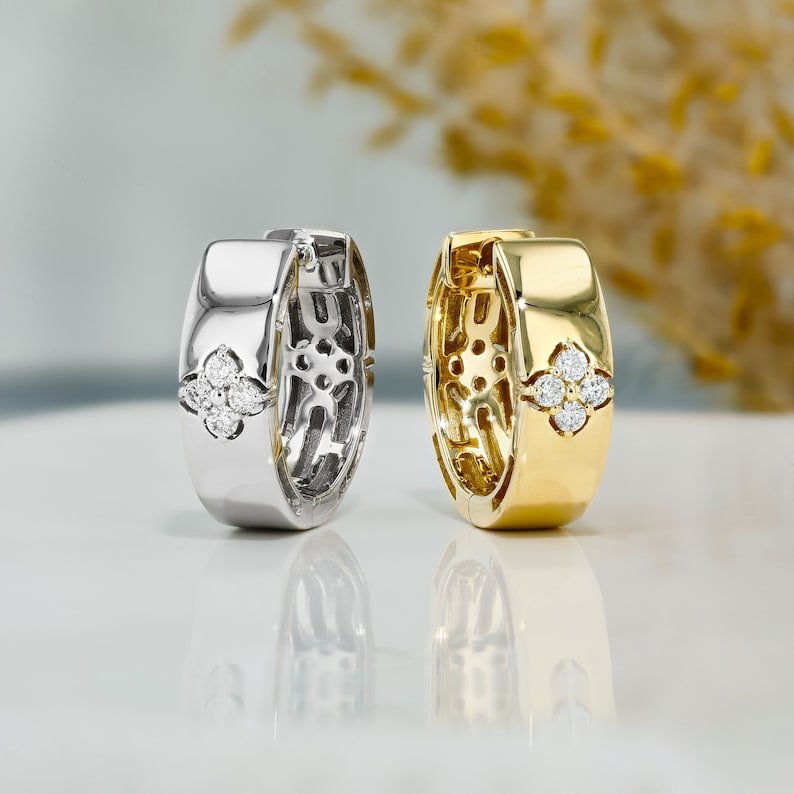 Handmade Statement Jewelry 18k Pure Gold Natural Diamond Double Sided Flower Cluster Hoop Earrings For Her at Affordable Prices