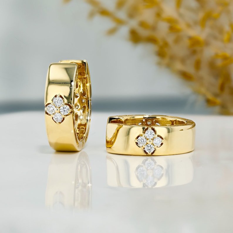 Handmade Statement Jewelry 18k Pure Gold Natural Diamond Double Sided Flower Cluster Hoop Earrings For Her at Affordable Prices