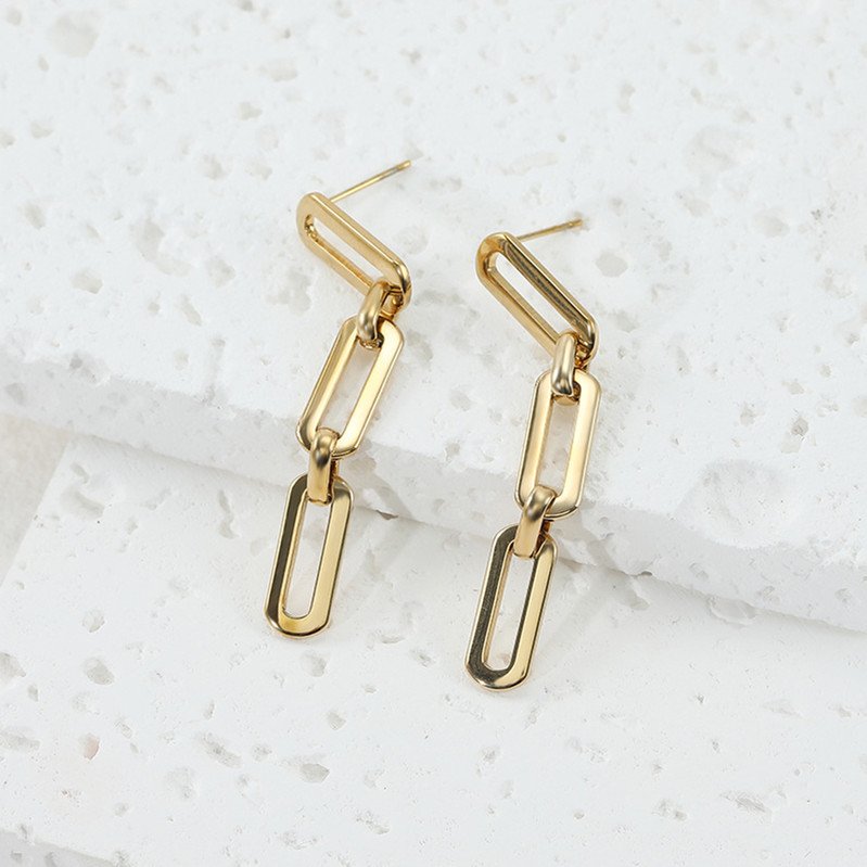 18K Gold Plated Stainless Steel Waterproof Jewelry Dangle U Shape Link Chain Drop Stud Earrings for Women Ladies 2023