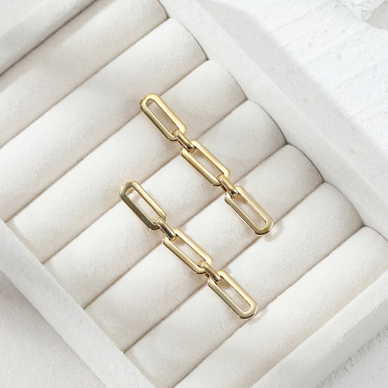 18K Gold Plated Stainless Steel Waterproof Jewelry Dangle U Shape Link Chain Drop Stud Earrings for Women Ladies 2023