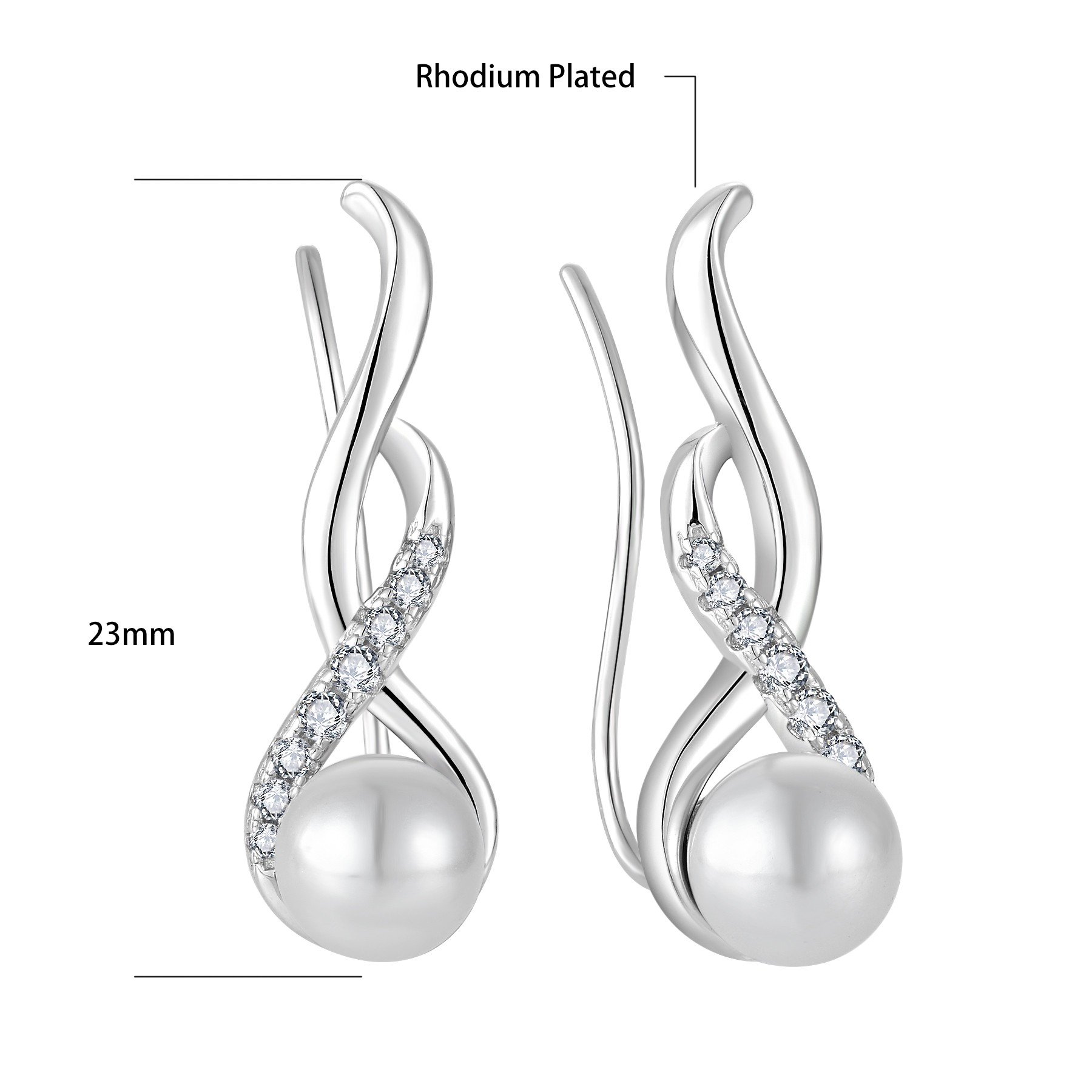 925 Sterling Silver Cubic Zirconia Mother of Pearls Womens Leaves Sapling Studs Ear Cuffs Hypoallergenic Earrings