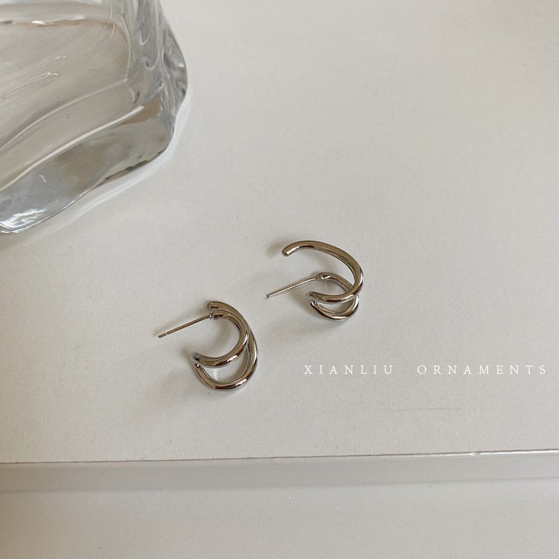 Minimalist and cool style gold-plated and silver plated earrings wholesale geometric arc design earrings for women