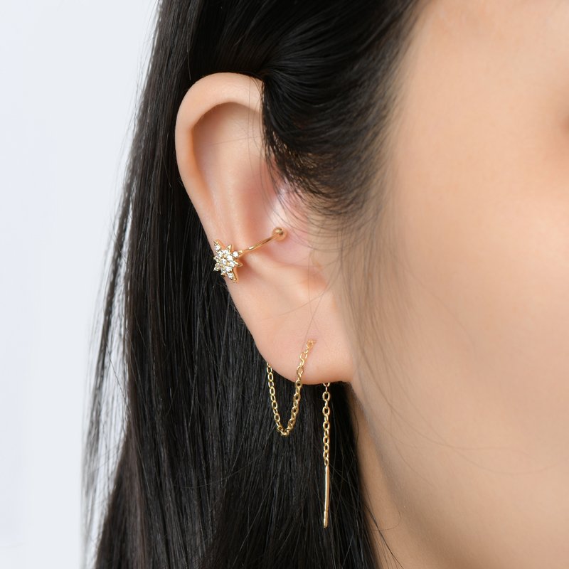 GRA Jewelry Passed diamond test moissanite 925 Silver Long Chain Star Ear Line Cuff Crawler Climber Earrings for Women