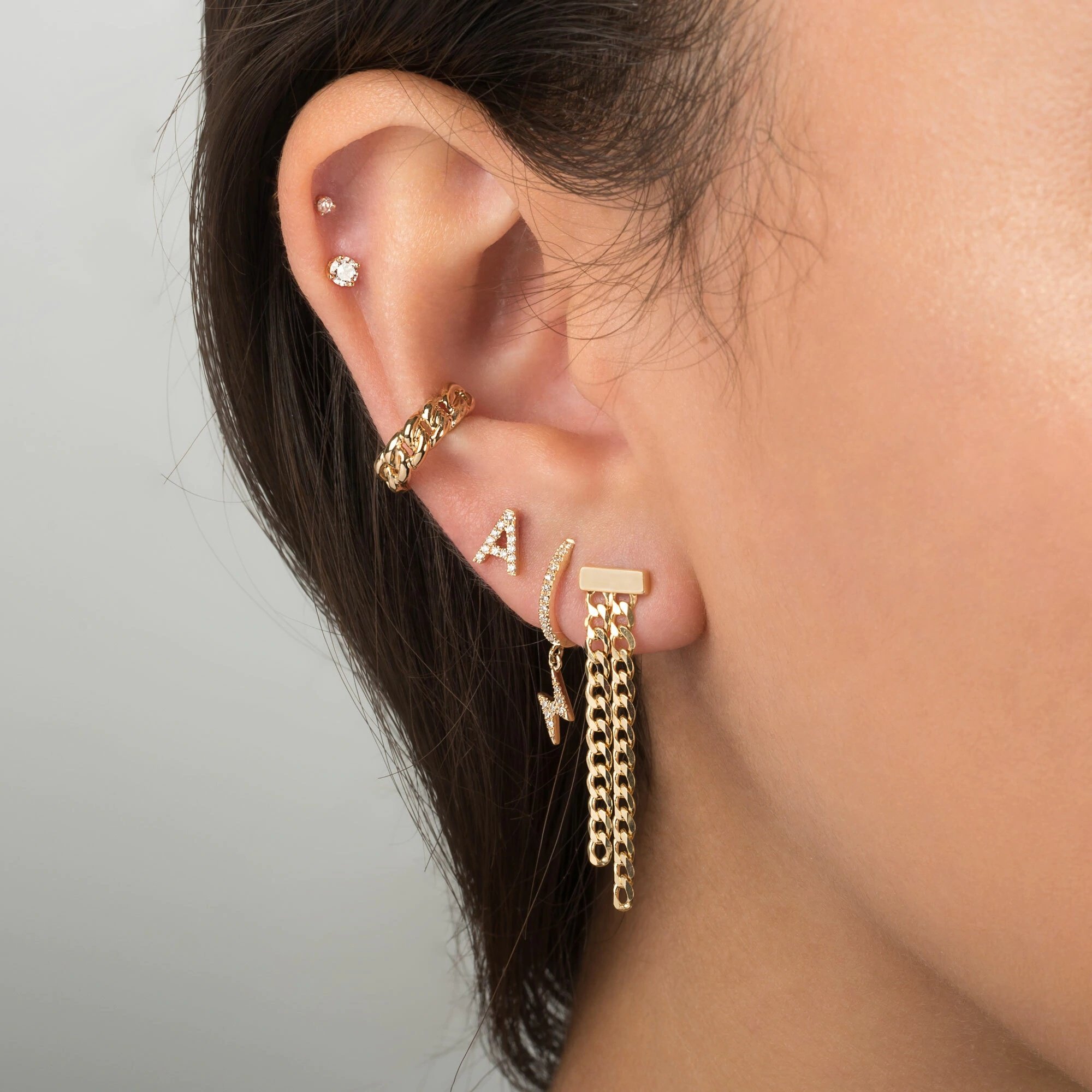 925 Sterling Silver Fashion 18k Gold Chain Ear Cuff Earring