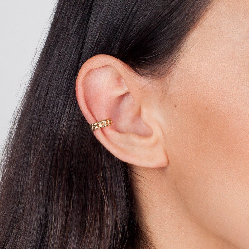 925 Sterling Silver Fashion 18k Gold Chain Ear Cuff Earring