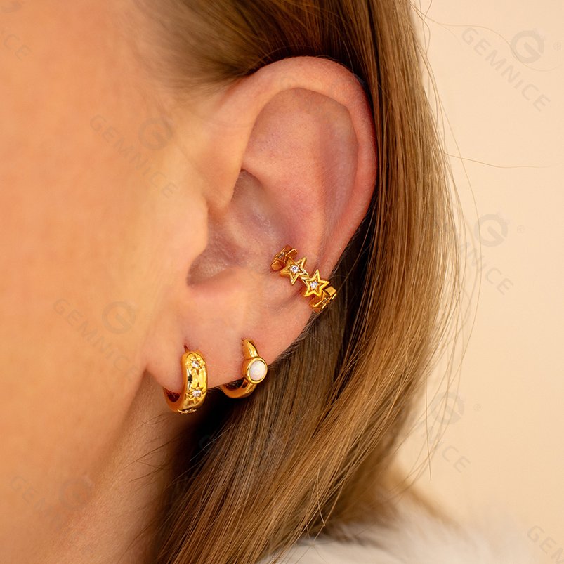 Gemnel women 925 sterling silver 18k gold plated opal huggie gemstone hoop earrings