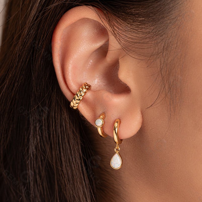Gemnel women 925 sterling silver 18k gold plated opal huggie gemstone hoop earrings
