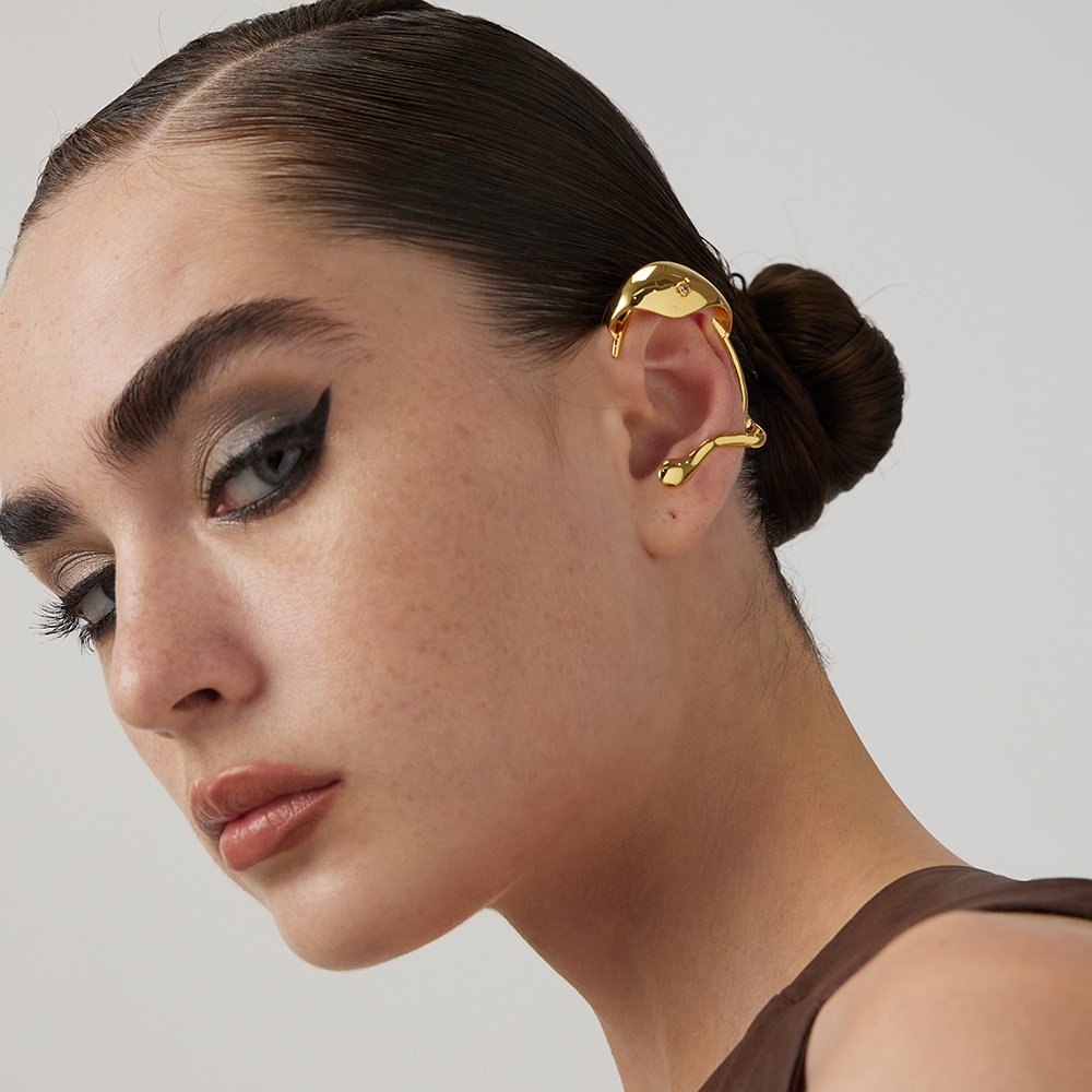 Original Design 18K Gold Plated Brass Jewelry Irregular Clip On Ear Cuff Zircon For Women Party Earrings E221386