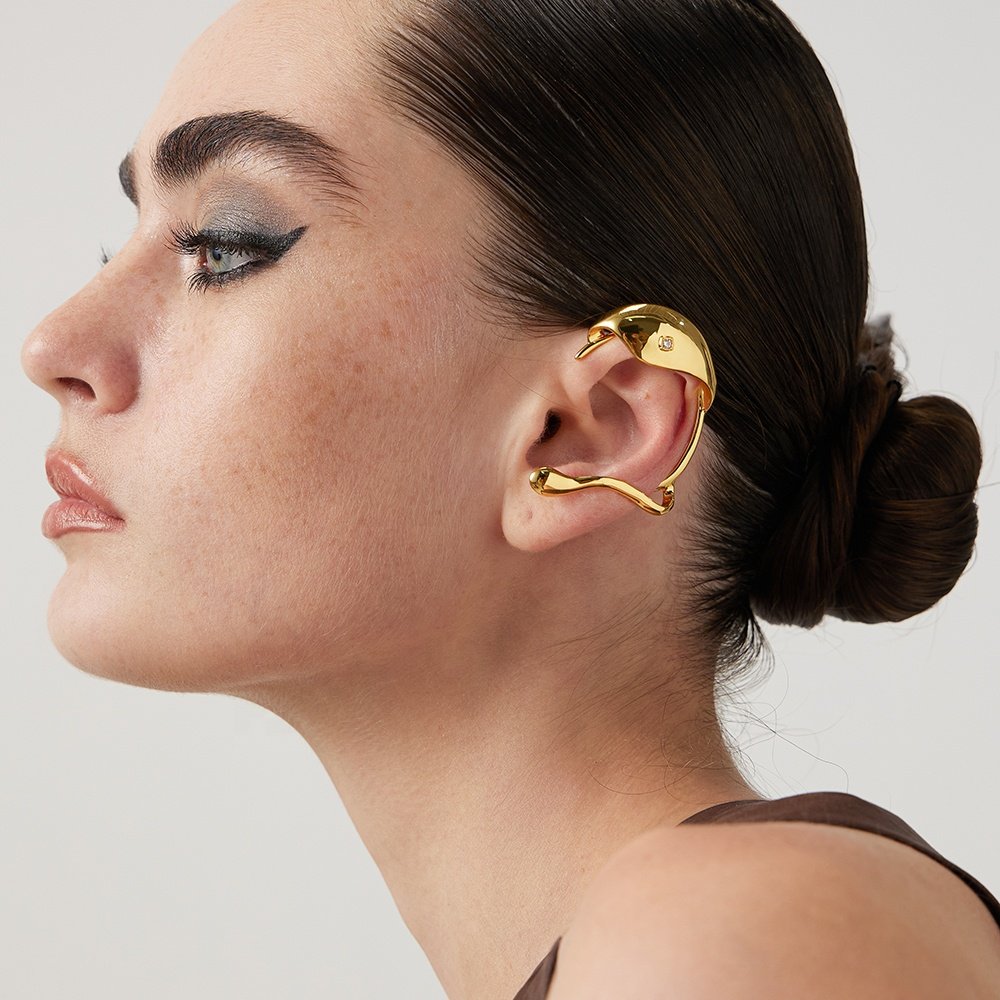 Original Design 18K Gold Plated Brass Jewelry Irregular Clip On Ear Cuff Zircon For Women Party Earrings E221386