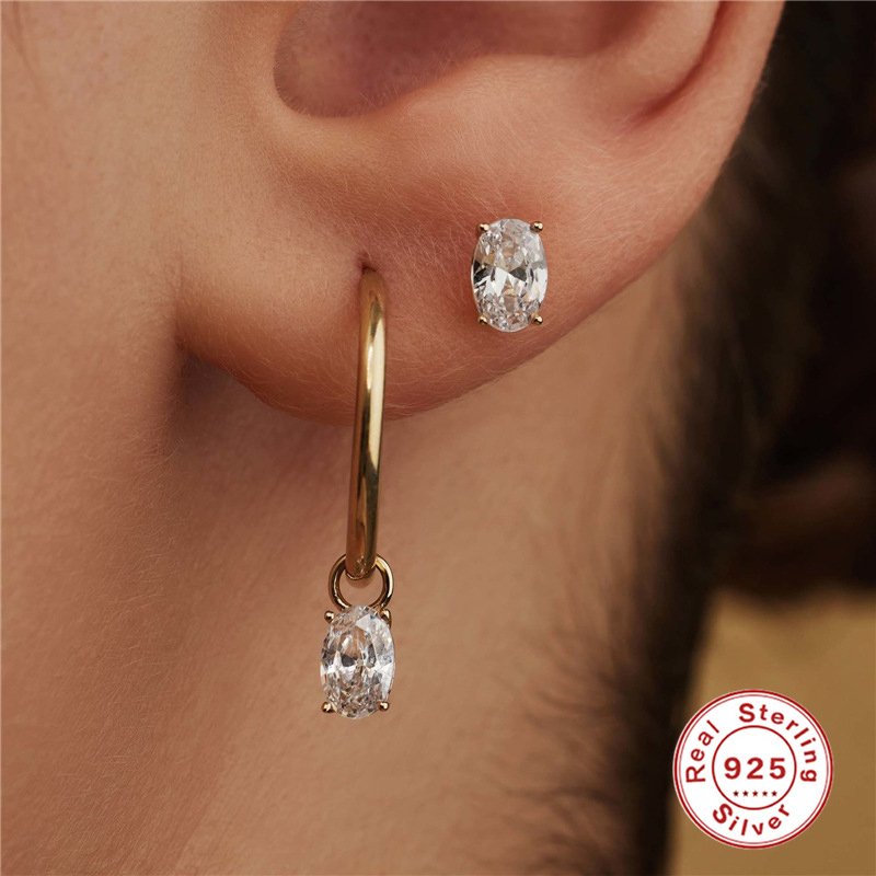S925 Sterling Silver INS Smooth Face Earrings With Diamond Earrings Hot Selling Exaggerated Earrings Silver Jewelry