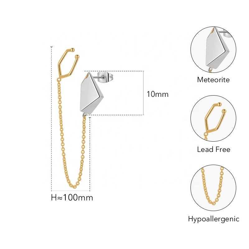 Original Design 18K Gold Plated Brass Jewelry 3D Meteorite Drop Chain Ear Clip For Women Gift Earrings E221432