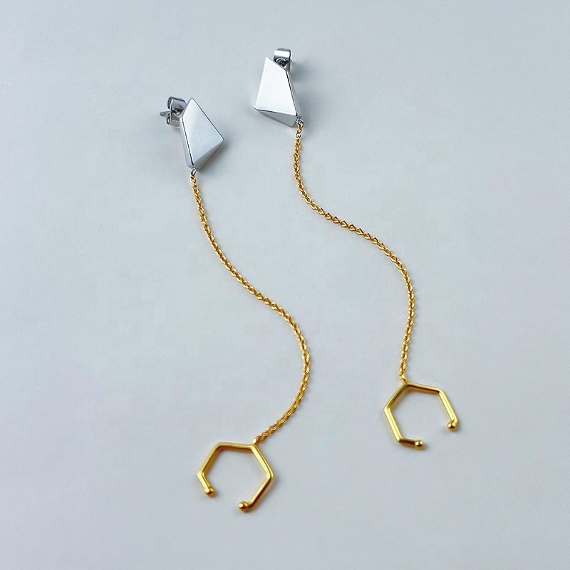 Original Design 18K Gold Plated Brass Jewelry 3D Meteorite Drop Chain Ear Clip For Women Gift Earrings E221432