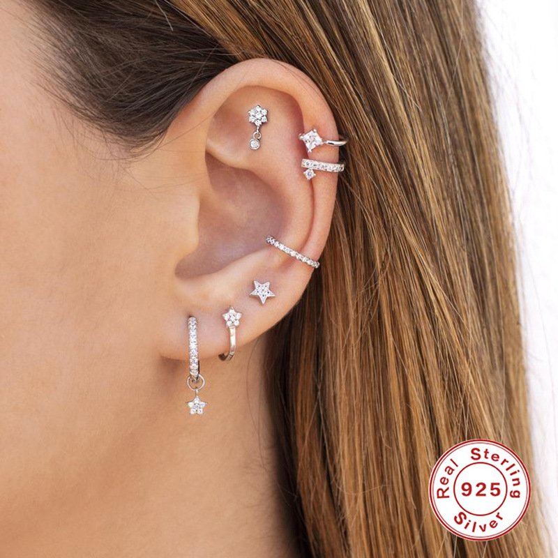 Fine jewelry 925 sterling silver zircon screw back stud piercing earrings ear cartilage piercings