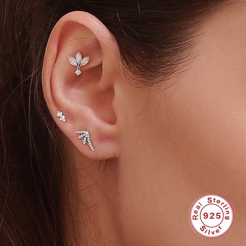 Fine jewelry 925 sterling silver zircon screw back stud piercing earrings ear cartilage piercings