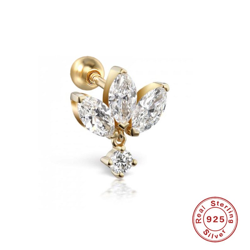 Fine jewelry 925 sterling silver zircon screw back stud piercing earrings ear cartilage piercings