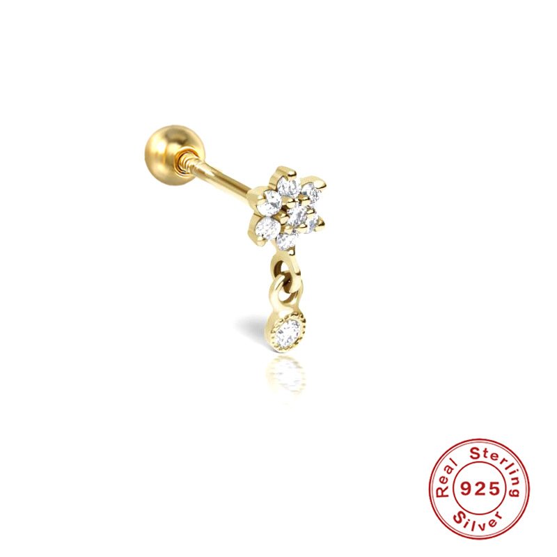 Fine jewelry 925 sterling silver zircon screw back stud piercing earrings ear cartilage piercings