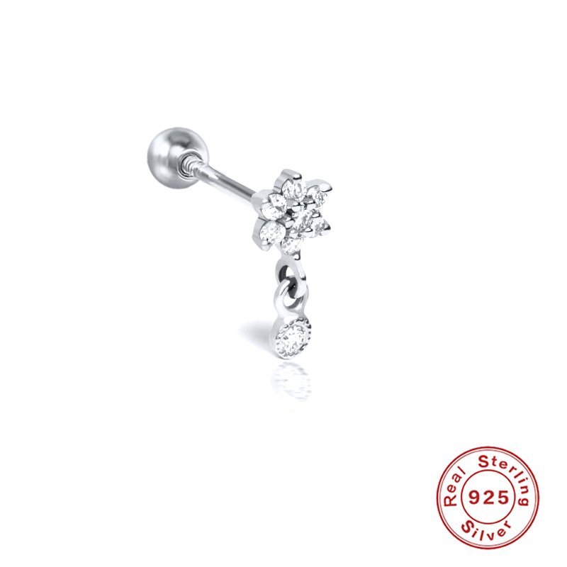 Fine jewelry 925 sterling silver zircon screw back stud piercing earrings ear cartilage piercings
