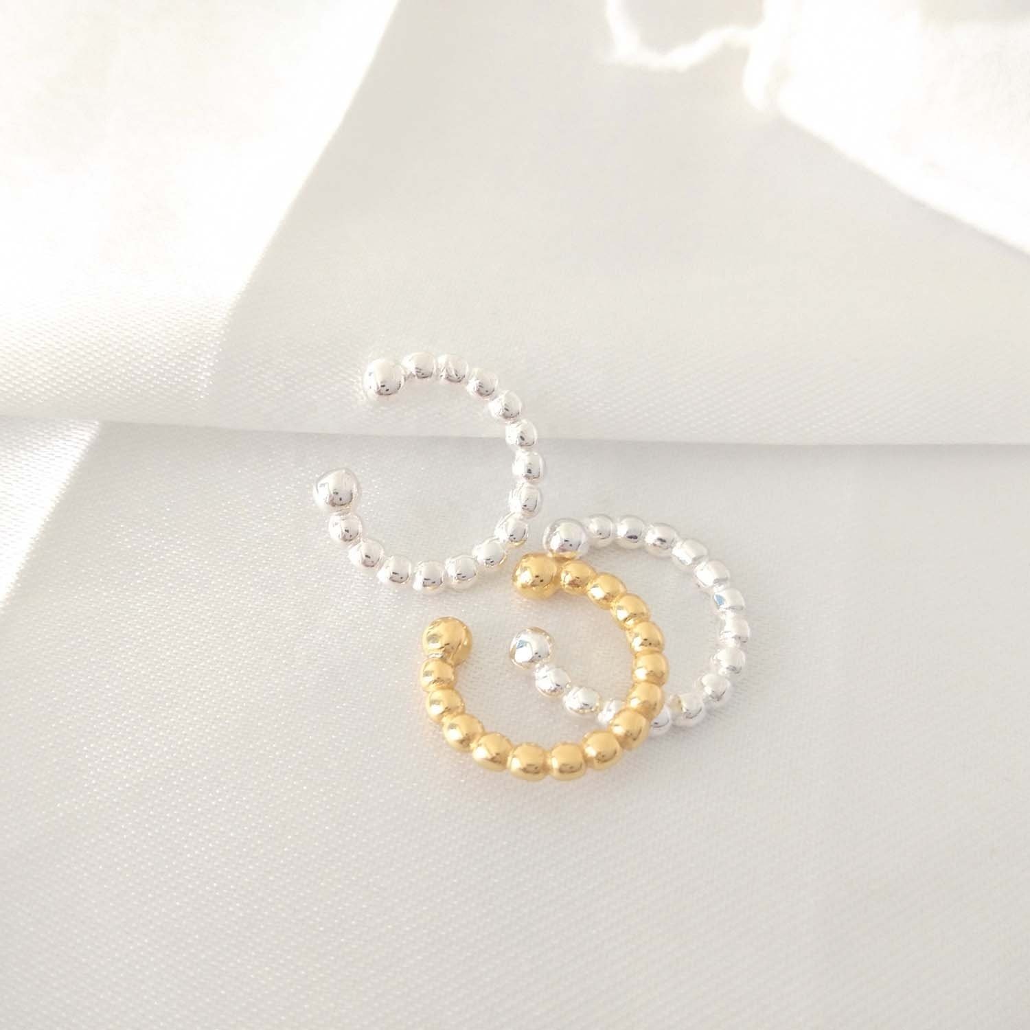 Sterling Silver 925 Dainty Jewelry Beaded Clip Ear Cuff Earrings18k Gold Plating