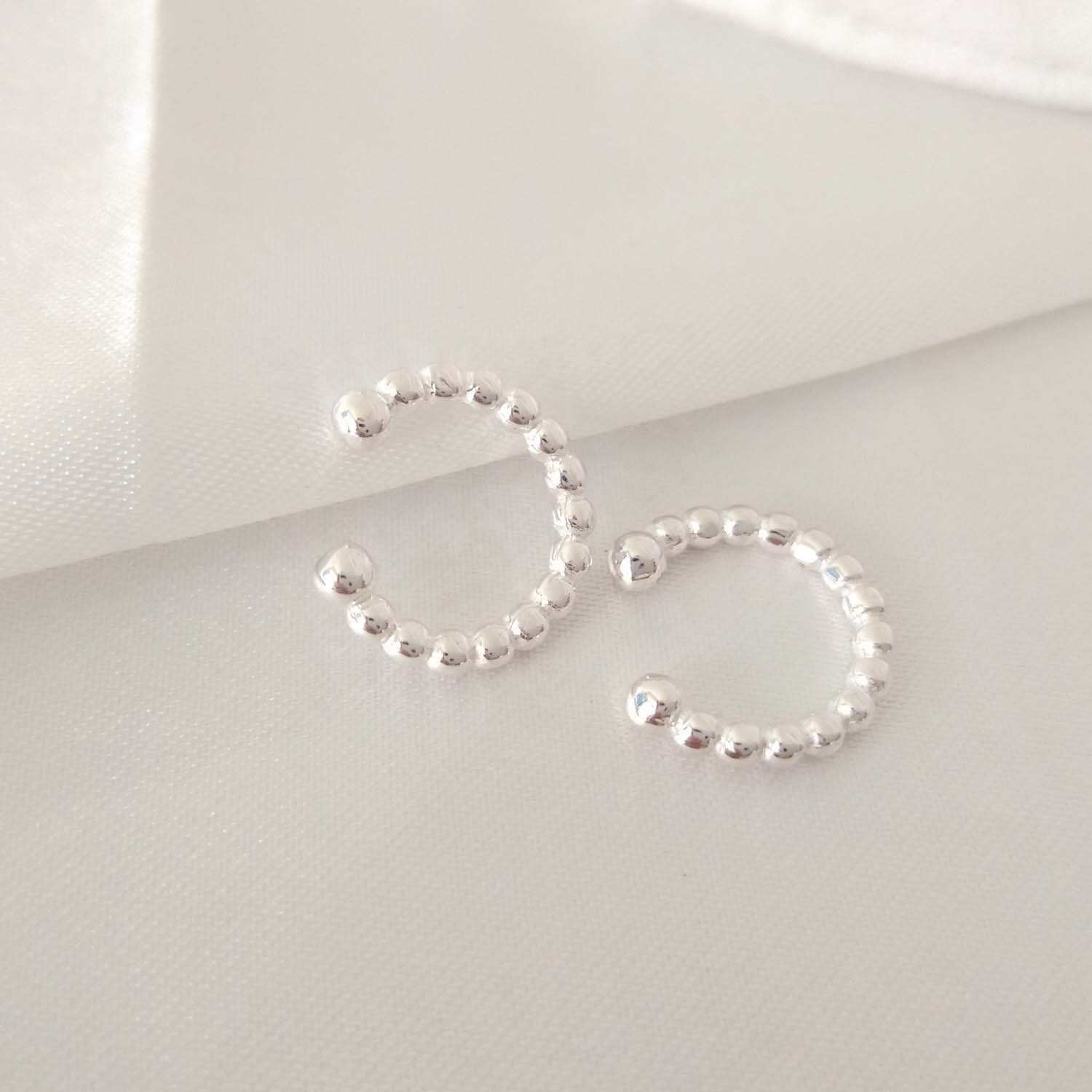 Sterling Silver 925 Dainty Jewelry Beaded Clip Ear Cuff Earrings18k Gold Plating