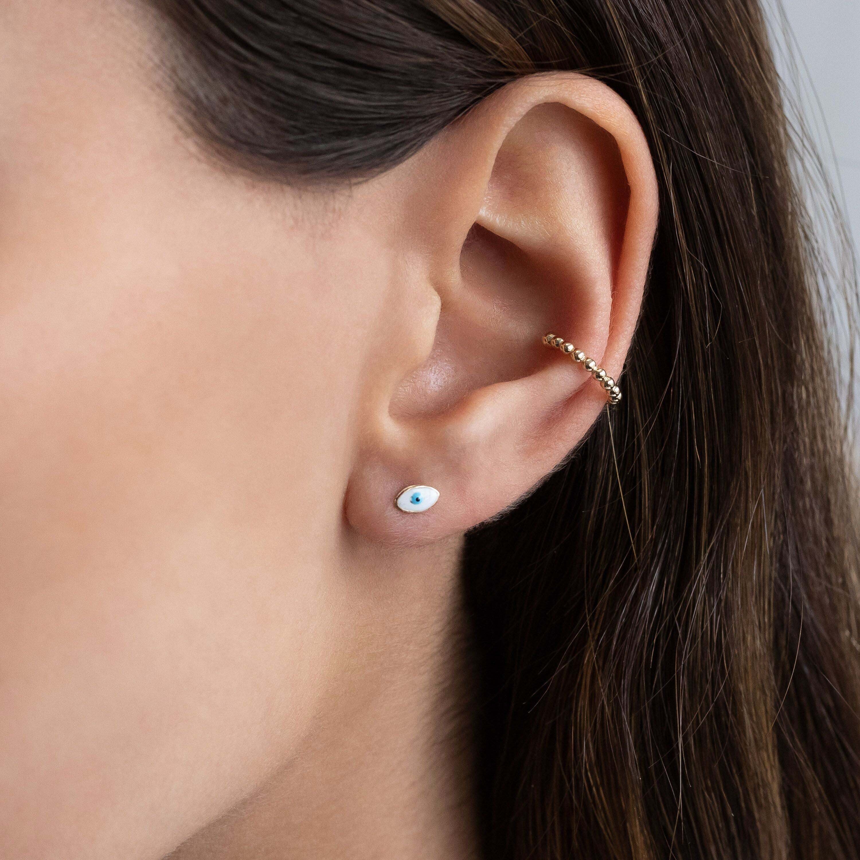 Sterling Silver 925 Dainty Jewelry Beaded Clip Ear Cuff Earrings18k Gold Plating