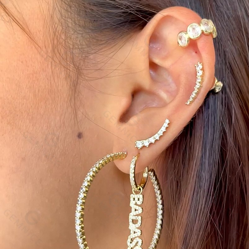 Gemnel Factory 2024 Jewelry earring Woman Gold Plated 925 Silver Thick Diamond Ear cuff earring