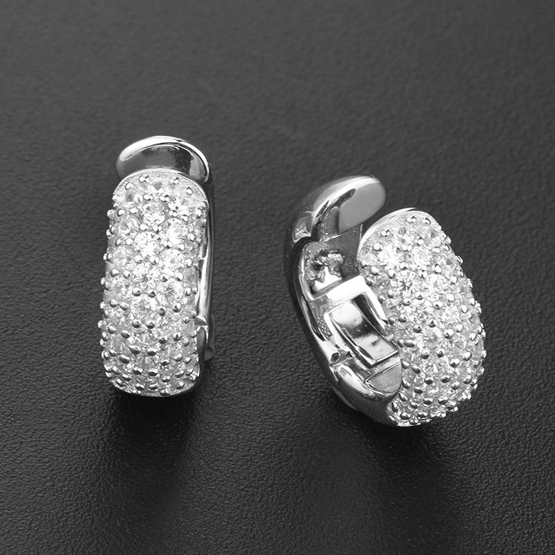 Fine jewelry diamond luxury real gold plated s925 women cubic zircon huggie cuff 925 sterling silver clip on earrings