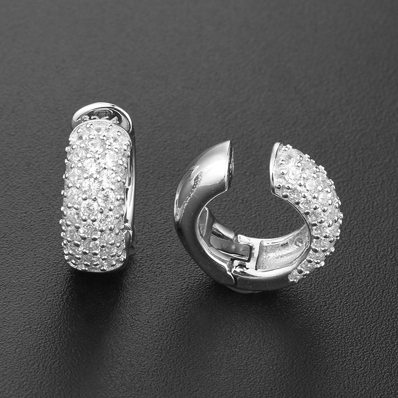 Fine jewelry diamond luxury real gold plated s925 women cubic zircon huggie cuff 925 sterling silver clip on earrings
