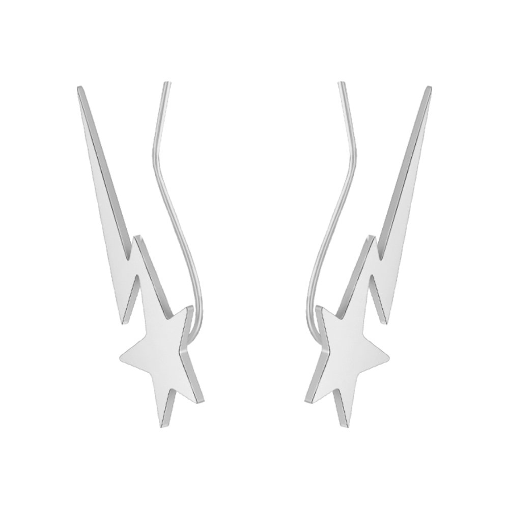 Original Design 18K Gold Plated Stainless Steel Jewelry Piercing Lightning Thunder Star Ear Clip For Women Gift Earrings E221478