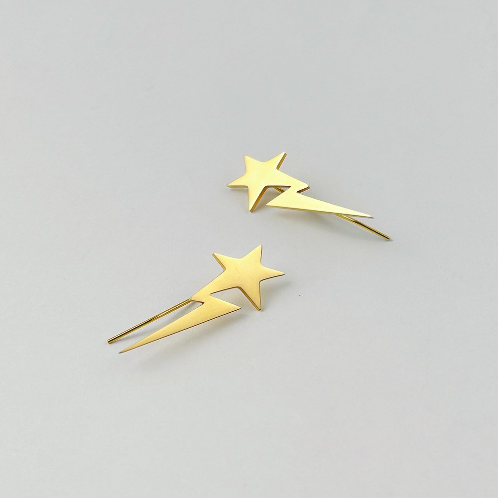 Original Design 18K Gold Plated Stainless Steel Jewelry Piercing Lightning Thunder Star Ear Clip For Women Gift Earrings E221478