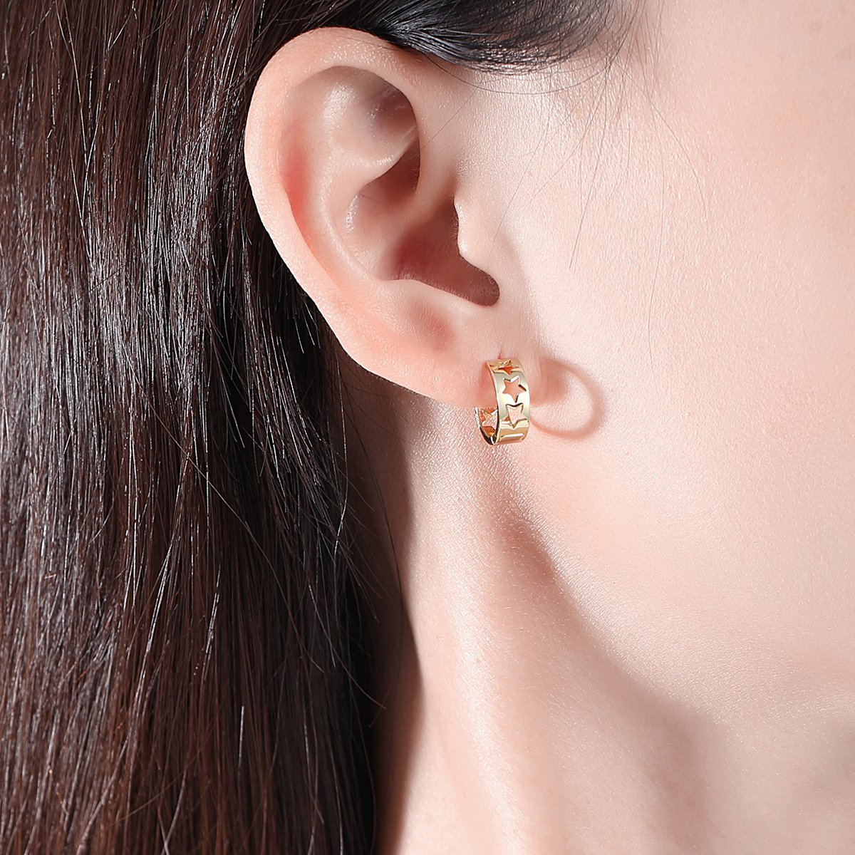 LUOTEEMI 925 Sterling Silver New Cuff Woman Lady Ear Jewelry Clip On Earing Star Huggie Earrings