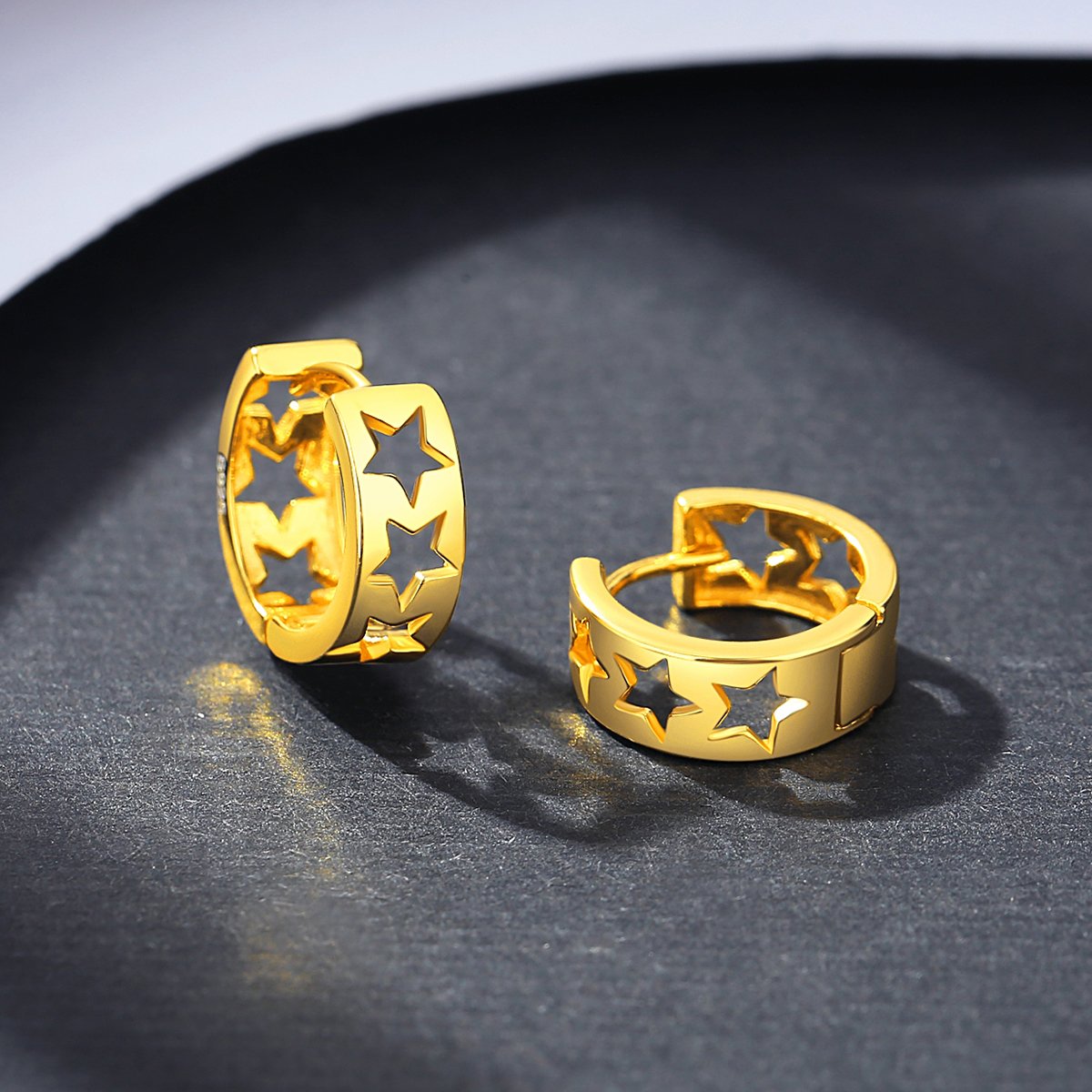 LUOTEEMI 925 Sterling Silver New Cuff Woman Lady Ear Jewelry Clip On Earing Star Huggie Earrings