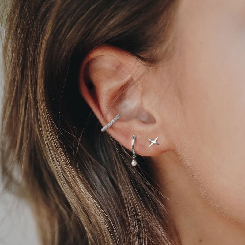 2022 NEW Fashion Simple Jewelry Earring Set Real 925 Sterling Silver Ear Cuff Earring Small Diamond Zircon Earring for Women