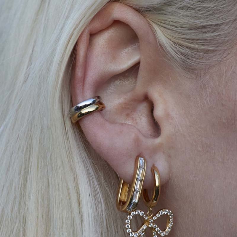 Milskye unique tarnish chunky jewelry 18k gold plated brass two tone CC shaped vintage small ear cuff for women