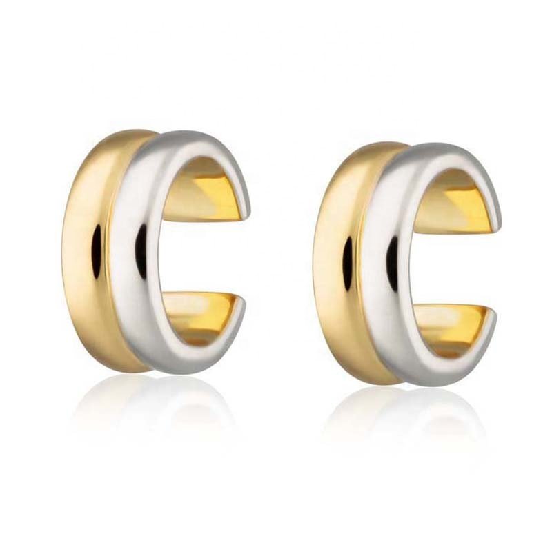 Milskye unique tarnish chunky jewelry 18k gold plated brass two tone CC shaped vintage small ear cuff for women