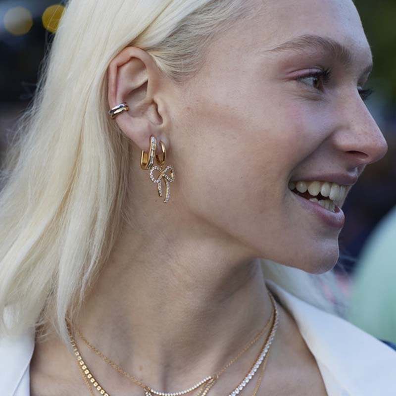 Milskye unique tarnish chunky jewelry 18k gold plated brass two tone CC shaped vintage small ear cuff for women