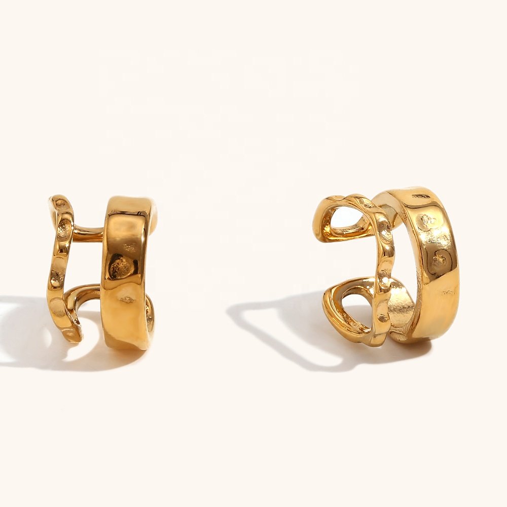 Dingran Irregular Hammered Cuff Earrings 18K Gold Plated Stainless Steel Fashion Clip-On Earrings