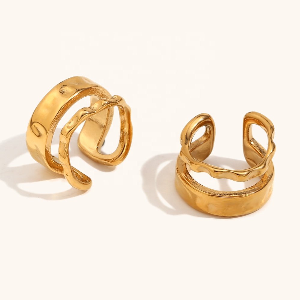 Dingran Irregular Hammered Cuff Earrings 18K Gold Plated Stainless Steel Fashion Clip-On Earrings