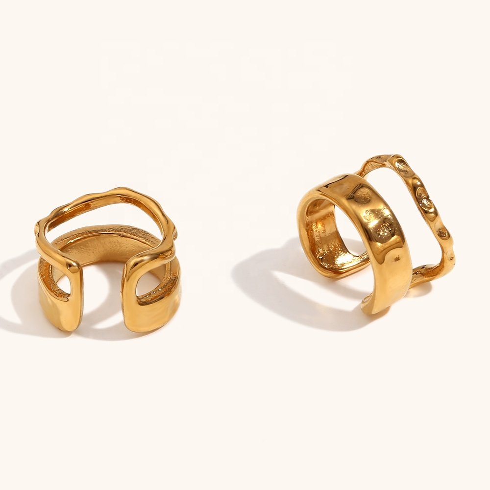 Dingran Irregular Hammered Cuff Earrings 18K Gold Plated Stainless Steel Fashion Clip-On Earrings