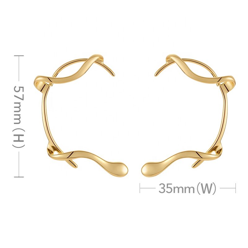 Original Design 18K Gold Plated Brass Jewelry Irregular Branches Ear Cuff Non-Piercing Clip On Party Earrings E221375