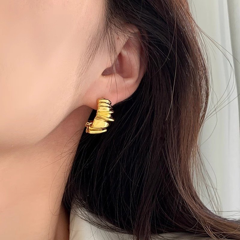 Women's Stainless Steel Statement Gold Plated Multi-Layer Ear Cuff Fashionable Trendy Clip Earrings Jewelry
