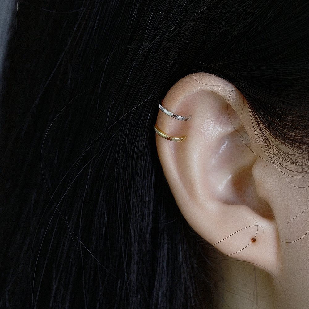 fashion 925 sterling silver simple plain gold plated ear cuff earrings women silver jewelry