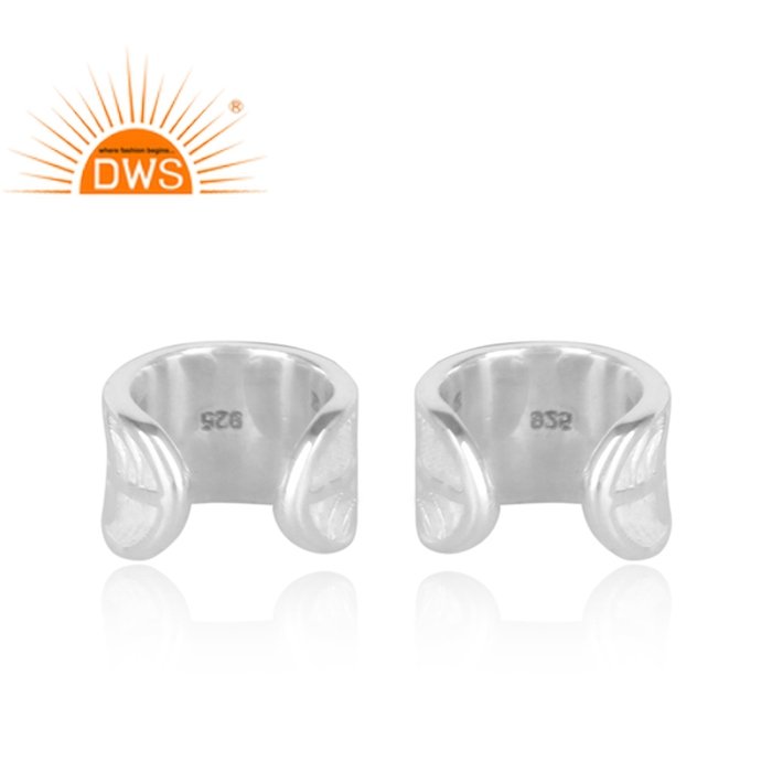 Hand Hammered Carved Fine Sterling Plain Silver Ear Cuff Earring Jewelry For Women Gift For Her Classic Collection