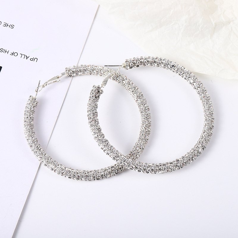 Zircon Stud Earrings Big Diamond Huggie Ear Cuffs Gold Plated Steel Alloy Ring for Wedding Engagement or Party Gift
