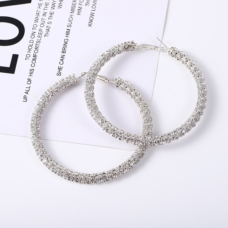 Zircon Stud Earrings Big Diamond Huggie Ear Cuffs Gold Plated Steel Alloy Ring for Wedding Engagement or Party Gift