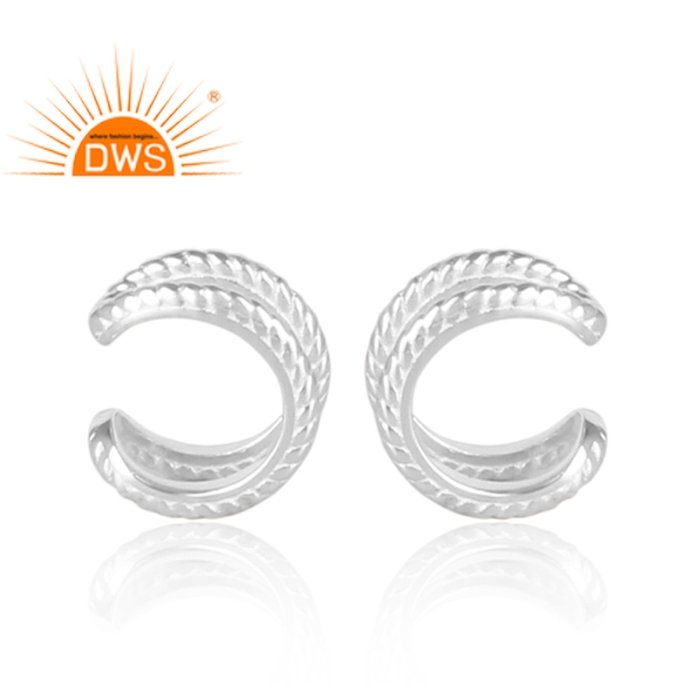 Indian Hammered Carved 925 Silver Split Shank Ear Cuff Earring For Women Gift For Her Classic Collection