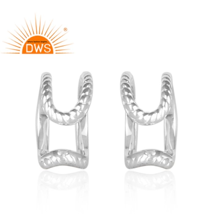 Indian Hammered Carved 925 Silver Split Shank Ear Cuff Earring For Women Gift For Her Classic Collection