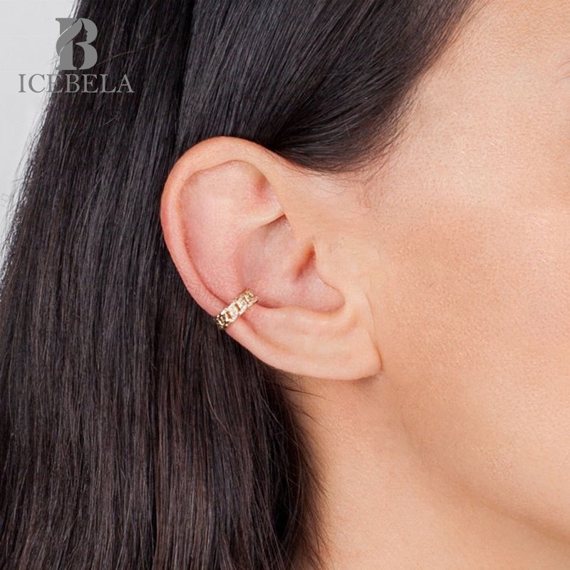 Wholesale Fine Jewelry No Piercing Jewelry Light Luxury 925 Silver Ear Cuff Clip Pave Zircon Cuban Chain Earrings For Women